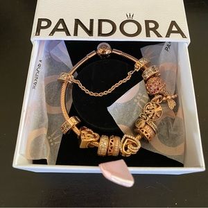 Pandora 6.7” Rose Gold Bracelet & Charms